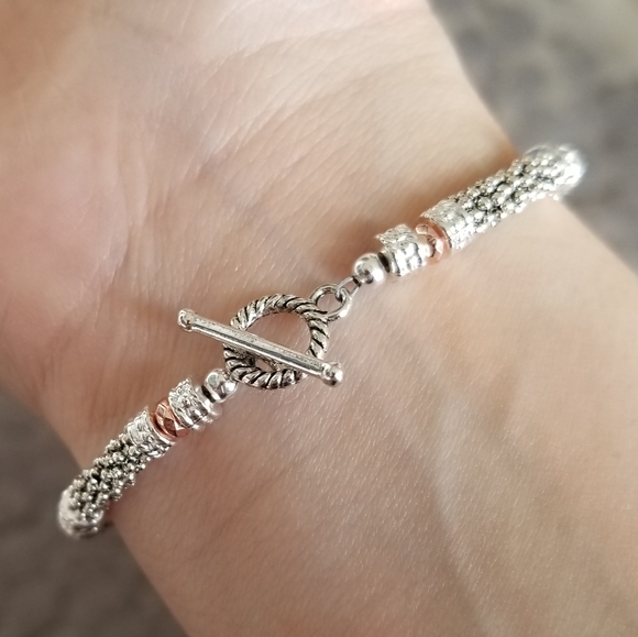 Three Row Rose Gold Two Tone Toggle Bracel… - Picture 13 of 16